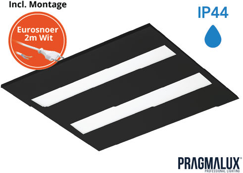 Pragmalux LED Paneel Flexcore IP44 60x60cm 26-39W 3600-5500lm 3000K-3500K-4000K 3CCT CRI >90 UGR<19 zwart RAL9005 +driver incl. eurosnoer 2m wit 