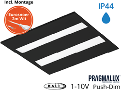 Pragmalux LED Paneel Flexcore IP44 60x60cm 26-39W 3600-5500lm 3000K-3500K-4000K 3CCT CRI>90 UGR<19 zwart RAL9005+universele driver (DALI2, 1-10V, Push-dim) incl. eurosnoer 2m wit