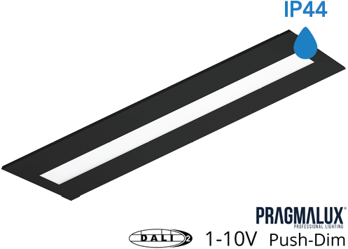 Pragmalux LED Paneel Flexcore IP44 30x120cm 26-39W 3600-5500lm 3000K-3500K-4000K 3CCT CRI >90 UGR<19 zwart RAL9005+universele driver (DALI2, 1-10V, Push-dim)