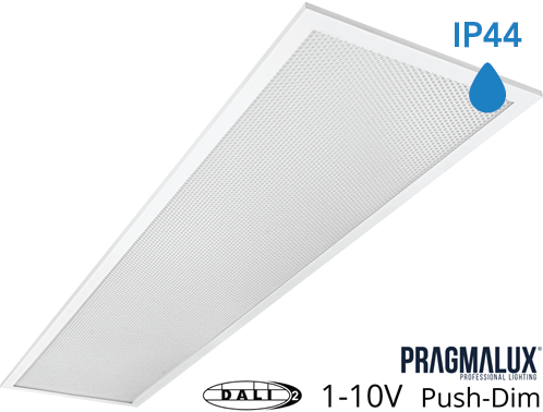 Pragmalux LED Paneel 30x120cm Sigma G2 IP44 26-38W 3000K-4000K 2-CCT 3500-5100lm UGR<19 +Universele Driver (DALI2, 1-10V, Push-dim) (2x28W)