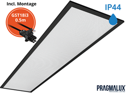 Pragmalux LED Paneel 30x120cm Sigma G2 Zwart IP44 26-38W 3000K-4000K 2-CCT 3500-5100lm UGR<19 +Driver incl. 3P Aansluitsnoer en splitter en trekontlasting, 1 in 2 uit (2x28W)