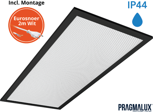 Pragmalux LED Paneel 30x60cm Sigma G2 Zwart IP44 9-20W 3000K-4000K 2-CCT 1050-2500lm UGR<19 +Driver incl. eurosnoer 2m wit (2x14W)