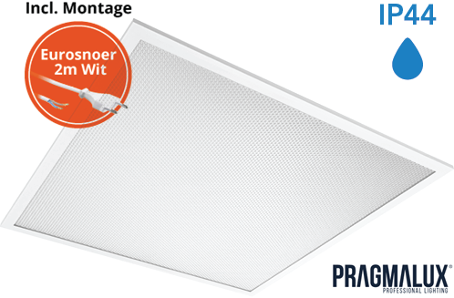 Pragmalux LED Paneel 60x60cm Sigma G2 IP44 26-38W 3000K-4000K 2-CCT 3500-5100lm UGR<19 +Driver incl. eurosnoer 2m wit (4x14W)