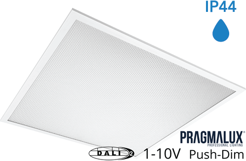 Pragmalux LED Paneel 60x60cm Sigma G2 IP44 26-38W 3000K-4000K 2-CCT 3500-5100lm UGR<19 +Universele Driver (DALI2, 1-10V, Push-dim) (4x14W)