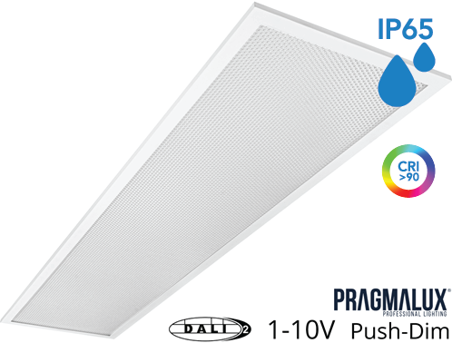 Pragmalux LED Paneel 30x120cm Sigma G2 IP65 CRI>90 26-37W 5000K-6500K 2-CCT 3700-5300lm UGR<19 +Universele Driver (DALI2, 1-10V, Push-dim) (2x28W/2x36W)