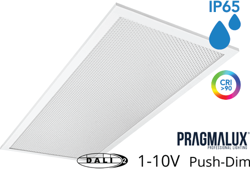 Pragmalux LED Paneel 30x60cm Sigma G2 IP65 CRI>90 10-20W 5000K-6500K 2-CCT 1250-2600lm UGR<19 +Universele Driver (DALI2, 1-10V, Push-dim) (2x14W/2X18W)