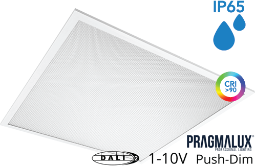 Pragmalux LED Paneel 60x60cm Sigma G2 IP65 CRI>90 26-37W 3000K-4000K 2-CCT 3550-5000lm UGR<19 +Universele Driver (DALI2, 1-10V, Push-dim) (4x14W/4X18W)
