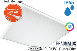 Pragmalux LED Paneel 60x60cm Sigma G2 IP65 CRI>90 26-37W 5000K-6500K 2-CCT 3700-5300lm UGR<19 +Universele Driver (DALI2, 1-10V, Push-dim) incl. eurosnoer 2m wit(4x14W/4X18W)