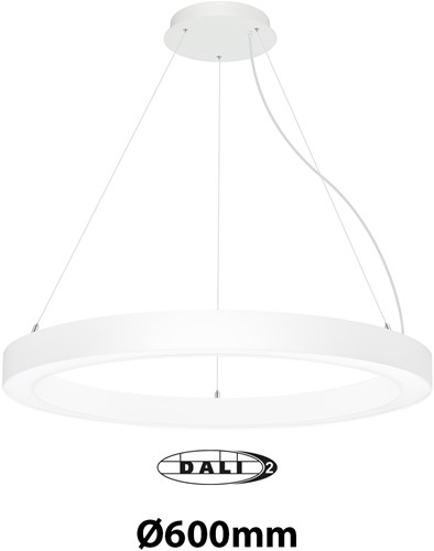 Pragmalux LED Pendelarmatuur Circo Ø600mm Prisma direct/indirect 28-56W 2650-5600lm 3CCT 3000-3500-4000K  CRI90 UGR<19 Wit - DALI+ pendelset 3m