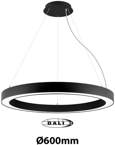 Pragmalux LED Pendelarmatuur Circo Ø600mm Prisma direct/indirect 28-56W 2650-5600lm 3CCT 3000-3500-4000K  CRI90 UGR<19 Zwart - DALI+ pendelset 3m
