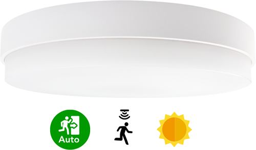 Pragmalux LED Plafonniere / Wandarmatuur Dura-M Wit 340 IP64 IK10 8-18W 750-2075lm 2200K-2700K 2-CCT + daglichtsensor + noodmodule 3uur autotest