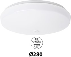 Pragmalux LED Plafonnière / Wandarmatuur Polo G3 IP64 12W 3000K-6000K 3-CCT 1000-1100lm Ø280 (2x18W) +PIR sensor