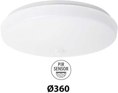 Pragmalux LED Plafonnière / Wandarmatuur Polo G3 IP64 18W 3000K-6000K 3-CCT 1550-1700lm Ø360 (1x26W) +PIR sensor