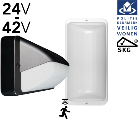 Pragmalux LED Portiek Port-S PKVW IP66 IK10 24-42V AC/DC 2,75-5W 275-600lm 2700K-4000K 3-CCT + bewegingssensor