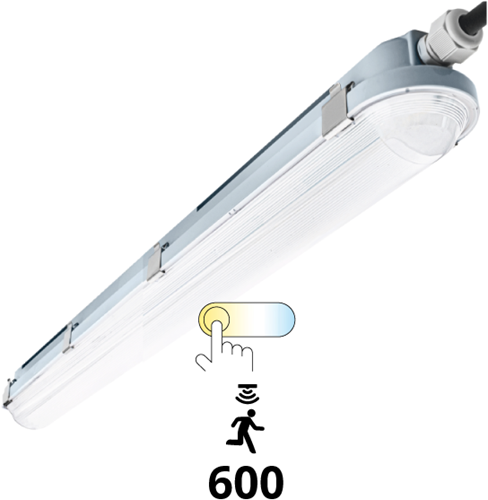 Pragmalux LED TL Waterdicht Armatuur Hermes IP66 60cm 10-18W 3000K-6000K 3-CCT 1250-2300lm 5x2,5mm Doorvoerbedrading (2x18W) + Bewegingssensor