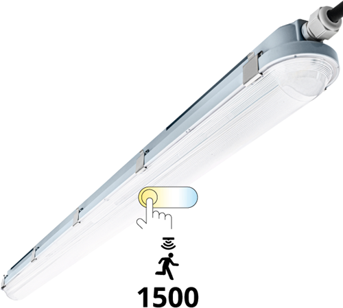 Pragmalux LED TL Waterdicht Armatuur Hermes IP66 150cm 30-53W 3000K-6000K 3-CCT 4150-7700lm 5x2,5mm Doorvoerbedrading (2x58W) + Bewegingssensor