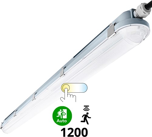 Pragmalux LED TL Waterdicht Armatuur Hermes IP66 120cm 20-35W 3000K-6000K 3-CCT 2700-5000lm 5x2,5mm Doorvoerbedrading (2x36W) + Bewegingssensor & noodmodule 1uur zelftest-5