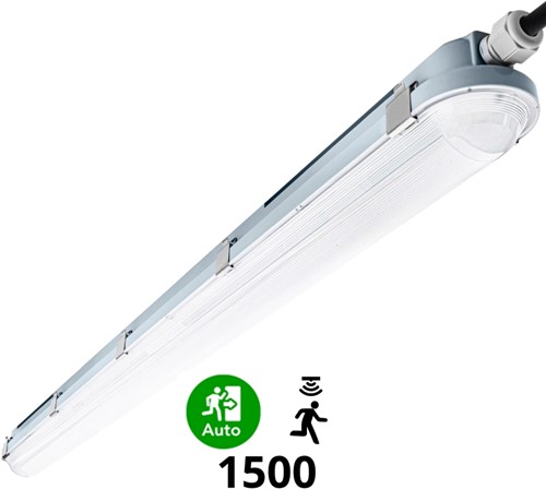 Pragmalux LED TL Waterdicht Armatuur Hermes IP66 150cm 42W 4000K 6100lm (2x58W)+bewegingssensor + noodmodule 1uur zelftest
