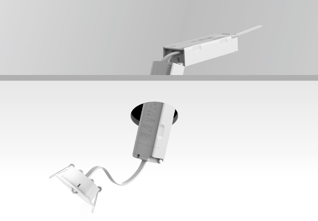 Pragmalux DOT indbygget nødlampe, ikke-kontinuerlig, 1 watt 120-130 lumen, LifePO4 1h, åbent rum og korridorlinse, ø50x16,5 mm, hvid, selvtest