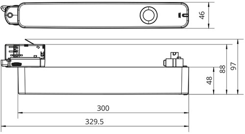 Pragmalux Notra track noodverlichting 4.8W 250lm 6500K LiFePO4 6.4V 1500mAh 1uur zelf en manuele test 2-in-1 zwart RAL9005-6