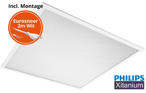 Pragmalux LED Paneel 60x60cm Essence G2 32W 4000K 3850lm UGR<19 + Philips Xitanium Driver + Eurosnoer 2m Wit