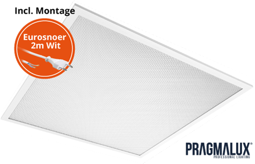 Pragmalux LED Paneel 60x60cm Sigma G2 IP44 26-38W 3000K-4000K 2-CCT 3500-5100lm UGR<19 +Driver incl. eurosnoer 2m wit (4x14W)-5
