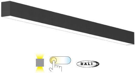 Pragmalux Skyline 1,5m DALI2 12,5-39,5W 1575-5050lm 2CCT 3000-4000K met uplight 10,5W 1350lm opaal zwart RAL9005