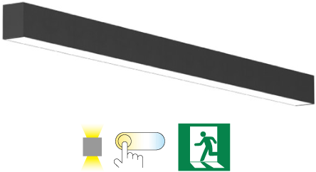 Pragmalux Skyline 1,5m 12,5-44W 1575-5650lm 2CCT 3000-4000K met uplight 12W 1500lm opaal zwart RAL9005 + Noodmodule 3 uur