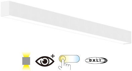 Pragmalux Skyline 1,5m DALI2 12,5-39,5W 1700-5625lm 2CCT 3000-4000K met uplight 10,5W 1350lm prisma wit RAL9016