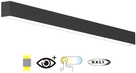 Pragmalux Skyline 1,5m DALI2 12,5-39,5W 1500-4950lm 2CCT 3000-4000K met uplight 10,5W 1350lm prisma zwart RAL9005