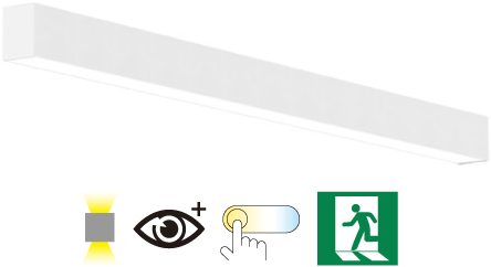 Pragmalux Skyline 1,2m 12,5-36W 1700-5050lm 2CCT 3000-4000K met uplight 9W 1300lm prisma wit RAL9016 + Noodmodule 3 uur