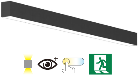 Pragmalux Skyline 1,2m 12,5-36W 1500-4550lm 2CCT 3000-4000K prisma met uplight 9W 1300lm zwart RAL9005 + Noodmodule 3 uur