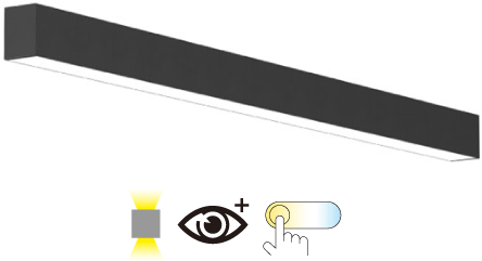 Pragmalux Skyline 1,5m 12,5-44W 1500-5500lm 2CCT 3000-4000K met uplight 12W 1500lm prisma zwart RAL9005