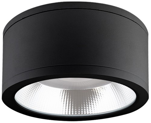 Pragmalux LED opbouw downlight Relio IP65 facet reflector zwart 20W 1800-2000lm 2700K-3000K-4000K 3-CCT CRI>90 UGR<19 60D Ø160x110mm
