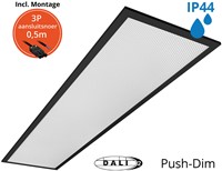 Pragmalux LED Paneel 30x120cm Sigma G2 Zwart IP44 38W 3000K-4000K 2-CCT 5000-5100lm UGR<19 +TCI DALI Driver incl. 3P Aansluitsnoer (2x28W)