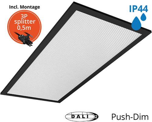 Pragmalux LED Paneel 30x60cm Sigma G2 Zwart IP44 20W 3000K-4000K 2-CCT 2400-2500lm UGR<19 +TCI DALI Driver incl. 3P Aansluitsnoer en splitter en trekontlasting, 1 in 2 uit(2x14W)
