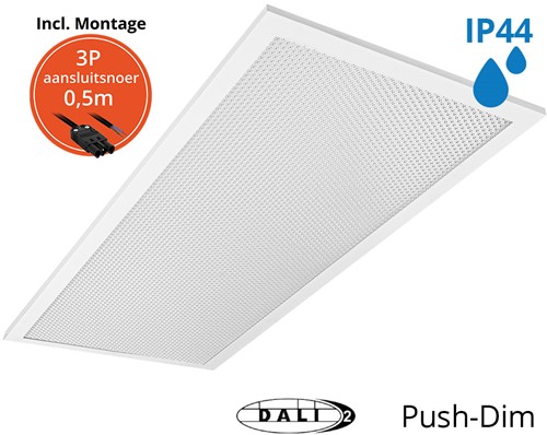 Pragmalux LED Paneel 30x60cm Sigma G2 IP44 20W 3000K-4000K 2-CCT 2400-2500lm UGR<19 +TCI DALI Driver incl. 3P Aansluitsnoer (2x14W)