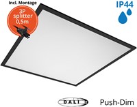 Pragmalux LED Paneel 60x60cm Sigma G2 Zwart IP44 38W 3000K-4000K 2-CCT 5000-5100lm UGR<19 +TCI DALI Driver incl. 3P Aansluitsnoer en splitter en trekontlasting, 1 in 2 uit(4x14W/4x18W)