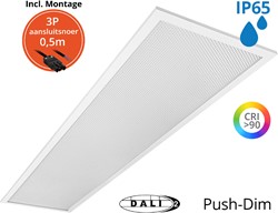 Pragmalux LED Paneel 30x120cm Sigma G2 IP65 CRI>90 37W 3000K-4000K 2-CCT 4950-5000lm UGR<19 +TCI DALI Driver incl. 3P Aansluitsnoer (2x28W/2x36W)