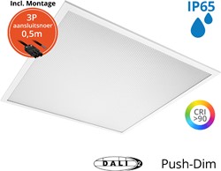 Pragmalux LED Paneel 60x60cm Sigma G2 IP65 CRI>90 37W 3000K-4000K 2-CCT 4950-5000lm UGR<19 +TCI DALI Driver incl. 3P Aansluitsnoer (4x14W/4x18W)
