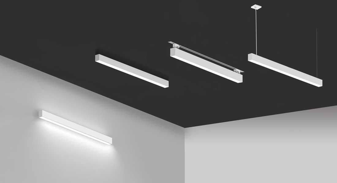 Pragmalux Skyline 1,5m 12,5-44W 1700-6250lm 2CCT 3000-4000K med opadgående 12W prisme hvid RAL9016