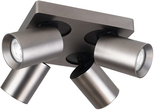 Pragmalux opbouwarmatuur Valento vierkant viervoudig kantelbaar Ø65 bronze RAL7048 - incl. GU10 Fitting