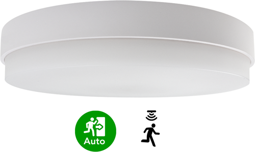 Pragmalux LED Plafonniere / Wandarmatuur Dura-M Wit 340 IP64 IK10 8-18W 750-2075lm 2200K-2700K 2-CCT + bewegingssensor + noodmodule 1uur autotest